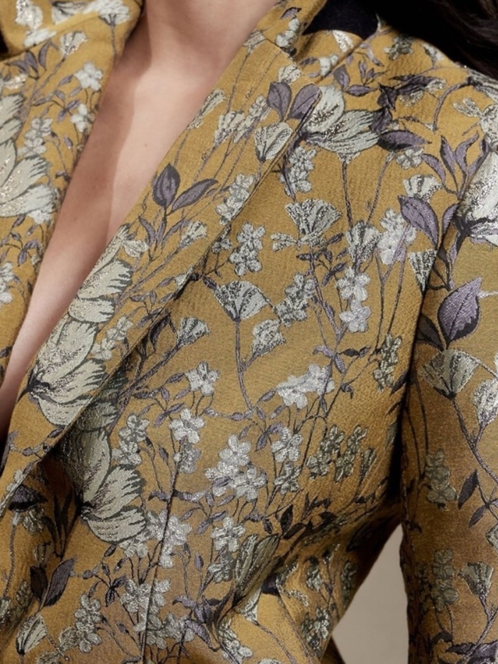 Banana Republic Eclat Brocade Blazer Gold Floral Metallic Jacquard Size 8 - Picture 4 of 15